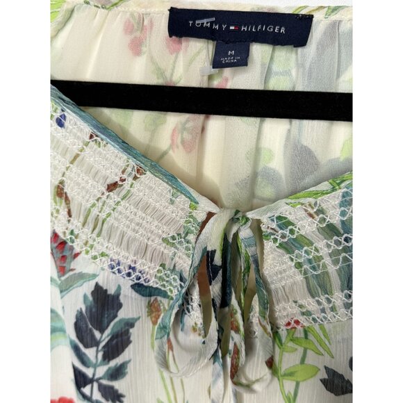 Tommy Hilfiger Floral Peasant Blouse Womens M Sheer Long Sleeve Boho Top - Picture 3 of 10